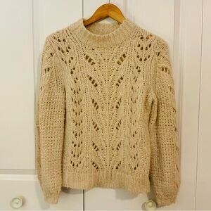 J. Crew Point Sur Open Knit Cream Tan Alpaca Wool Blend Sweater Small